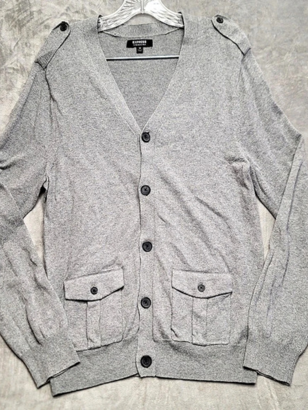Express Men's Cotton Merino Wool Cardigan Gray Medium Button-Up V-neckline